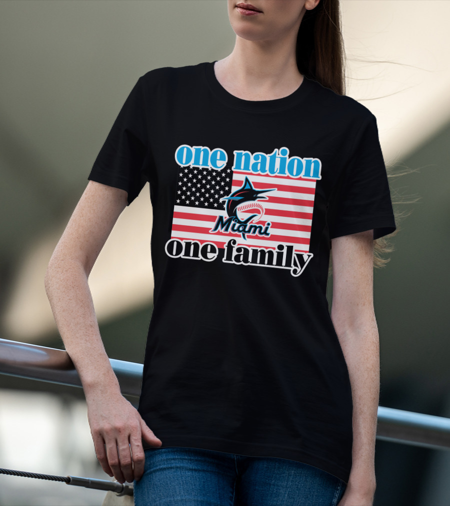 One Nation One Family Miami Marlins American Flag T-Shirt