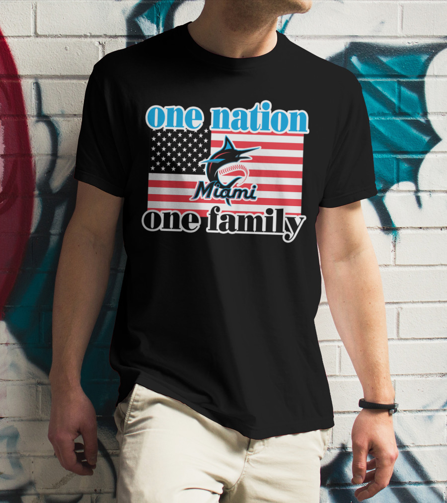 One Nation One Family Miami Marlins American Flag T-Shirt