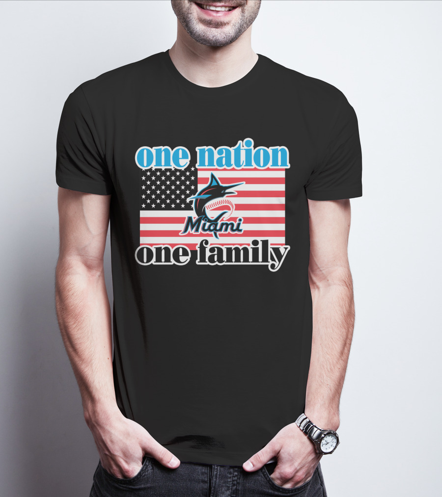 One Nation One Family Miami Marlins American Flag T-Shirt