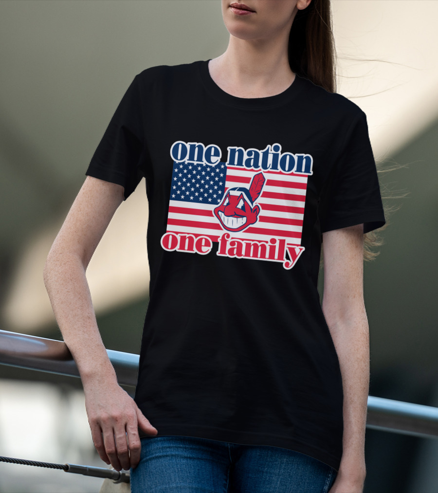 One Nation One Family 54 Cleveland Indians American Flag T-Shirt