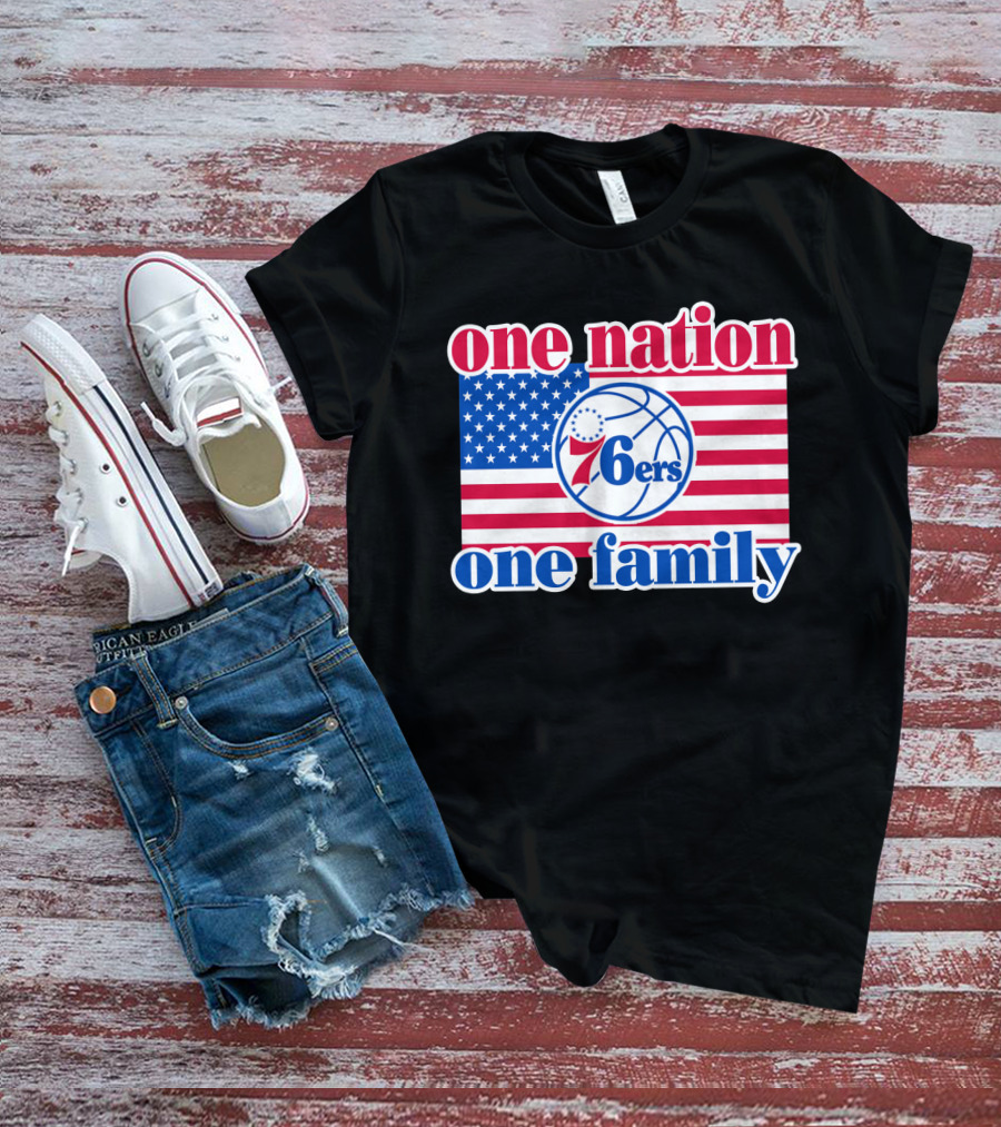 One Nation One Family Philadelphia 76ers 68 American Flag Basketball T-Shirt