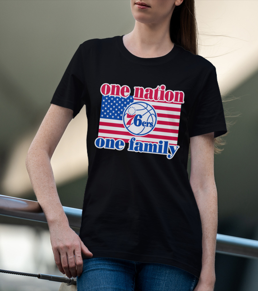 One Nation One Family Philadelphia 76ers 68 American Flag Basketball T-Shirt