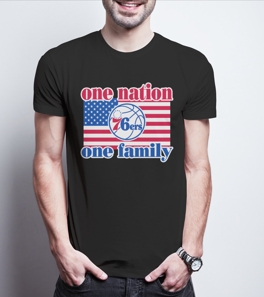One Nation One Family Philadelphia 76ers 68 American Flag Basketball T-Shirt