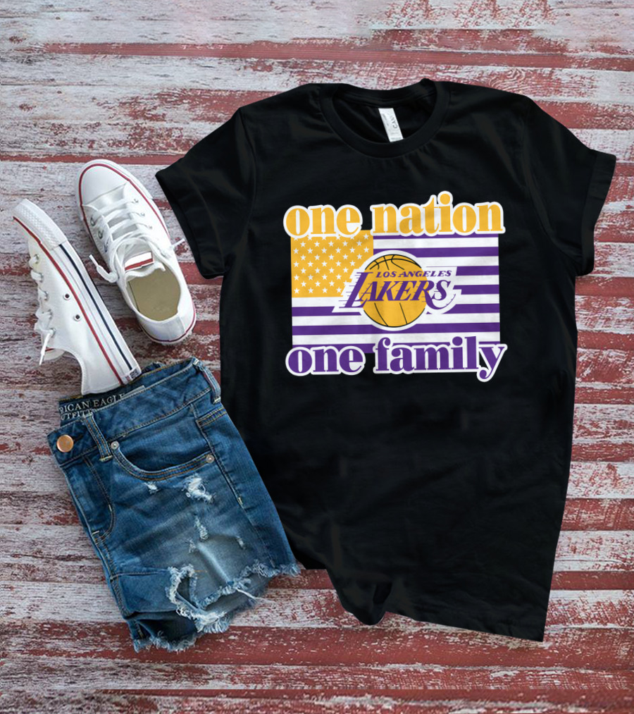 Los Angeles Lakers One Nation One Family American Flag T-Shirt