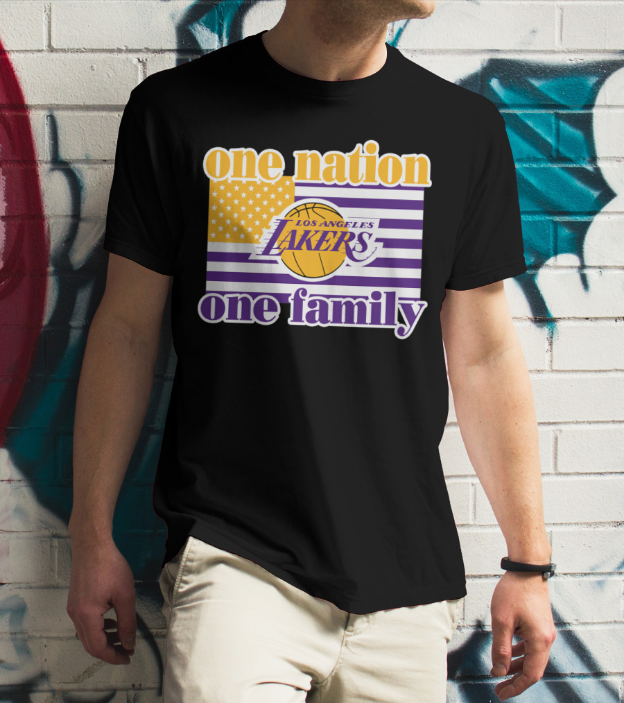 Los Angeles Lakers One Nation One Family American Flag T-Shirt