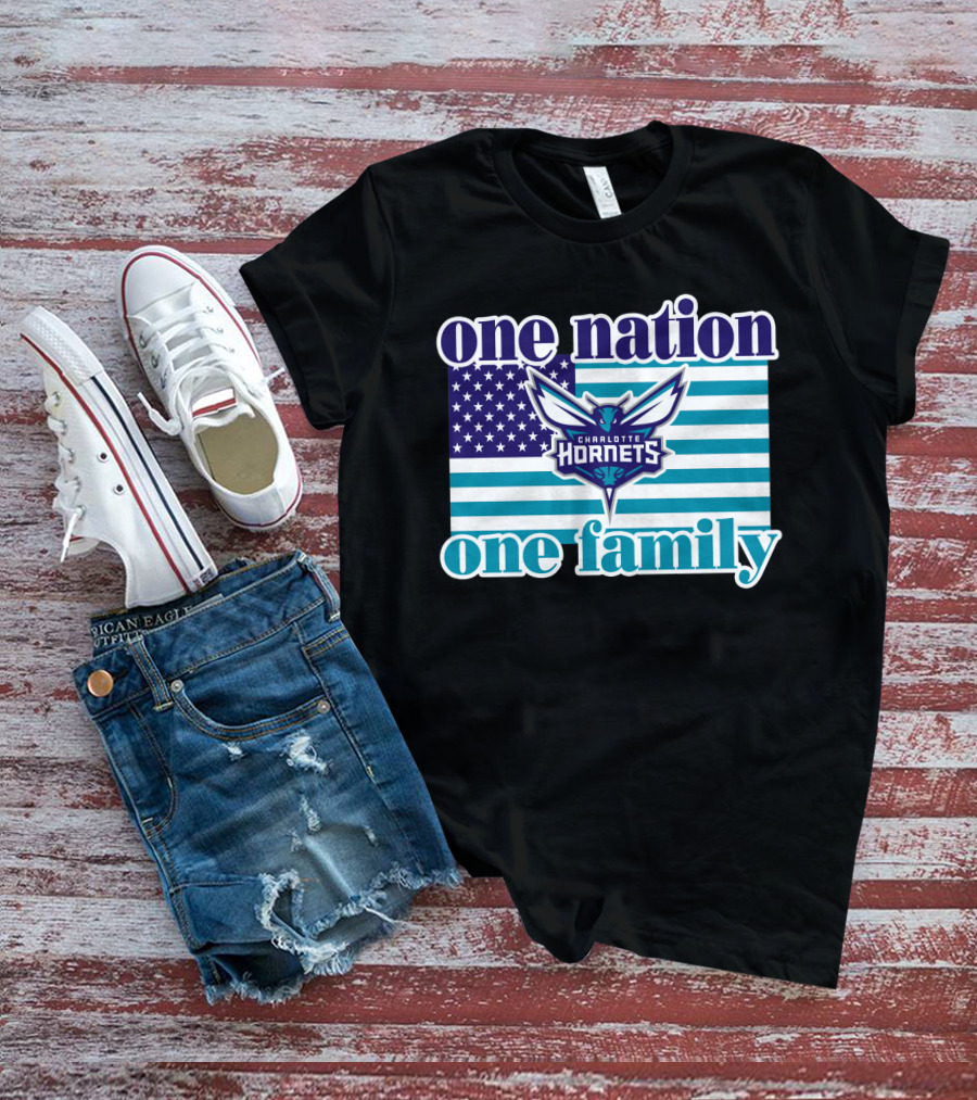 One Nation One Family Charlotte Hornets American Flag T-Shirt