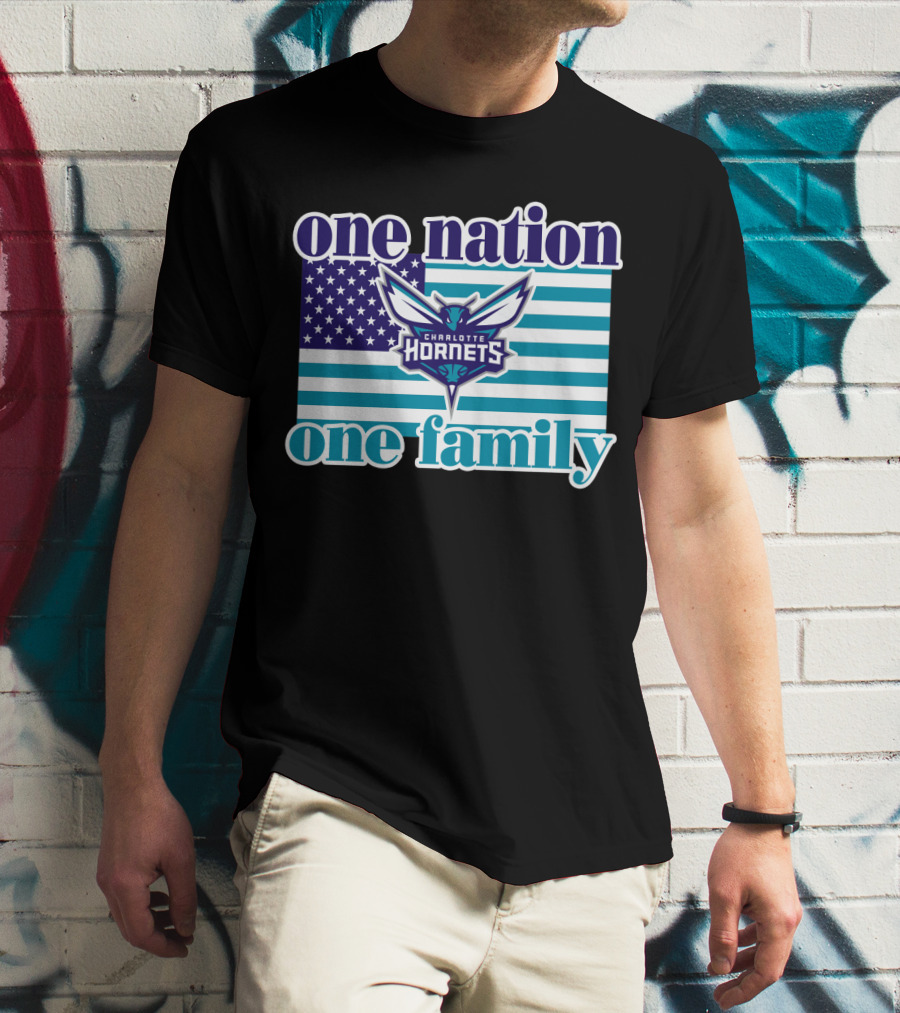 One Nation One Family Charlotte Hornets American Flag T-Shirt