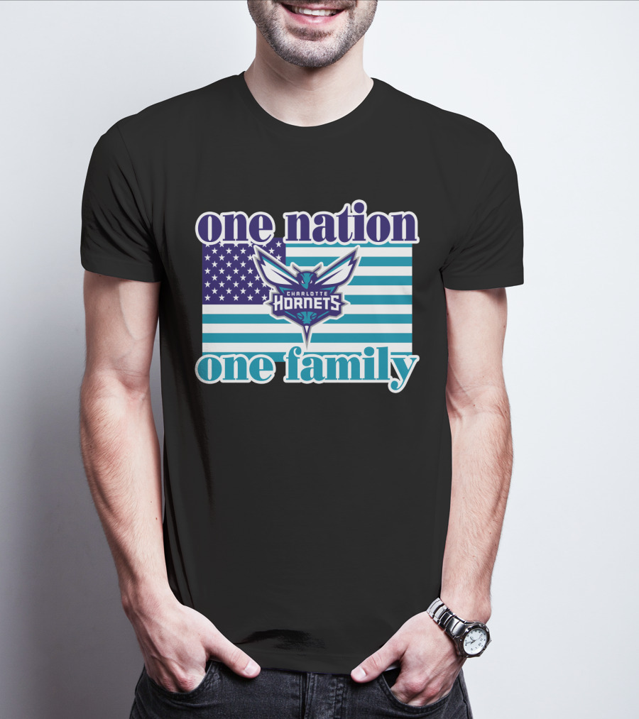 One Nation One Family Charlotte Hornets American Flag T-Shirt