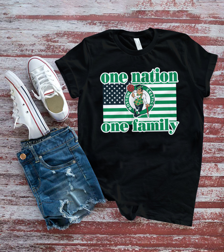 Boston Celtics One Nation One Family Usa Flag T-Shirt