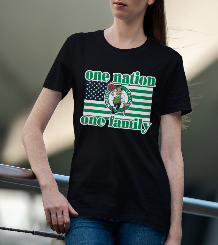 Boston Celtics One Nation One Family Usa Flag T-Shirt