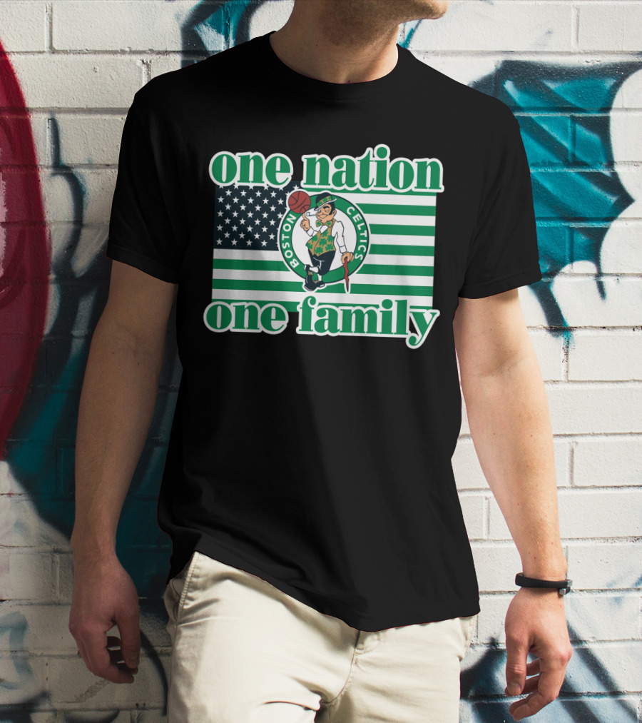 Boston Celtics One Nation One Family Usa Flag T-Shirt
