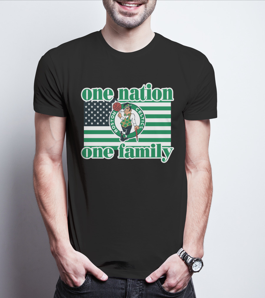Boston Celtics One Nation One Family Usa Flag T-Shirt