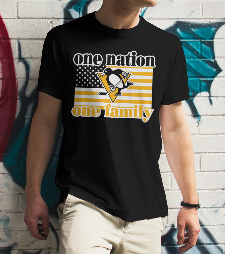 One Nation One Family 95 Pittsburgh Penguins American Flag T-Shirt