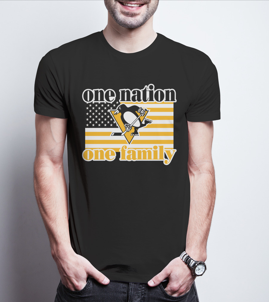 One Nation One Family 95 Pittsburgh Penguins American Flag T-Shirt