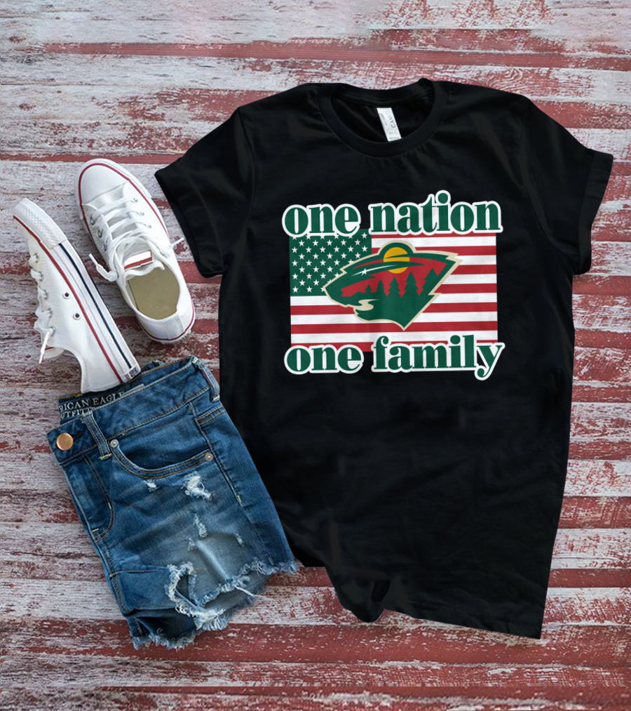 One Nation One Family 102 Minnesota Wild American Flag T-Shirt