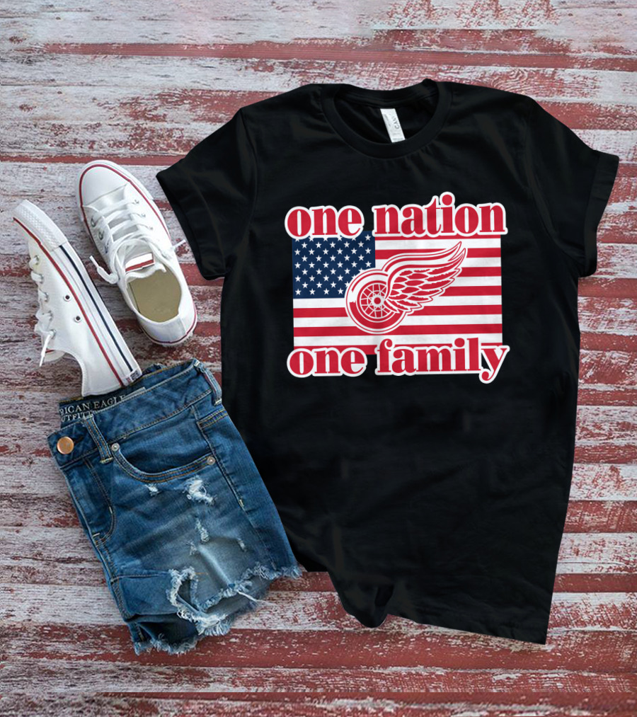 One Nation One Family Detroit Red Wings 105 American Flag T-Shirt