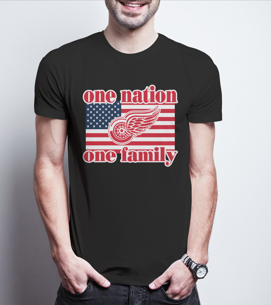 One Nation One Family Detroit Red Wings 105 American Flag T-Shirt