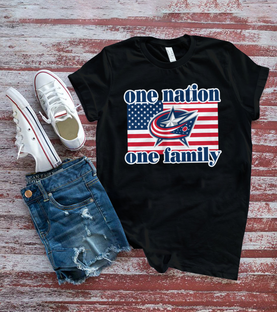 One Nation One Family 107 Columbus Blue Jackets Flag T-Shirt
