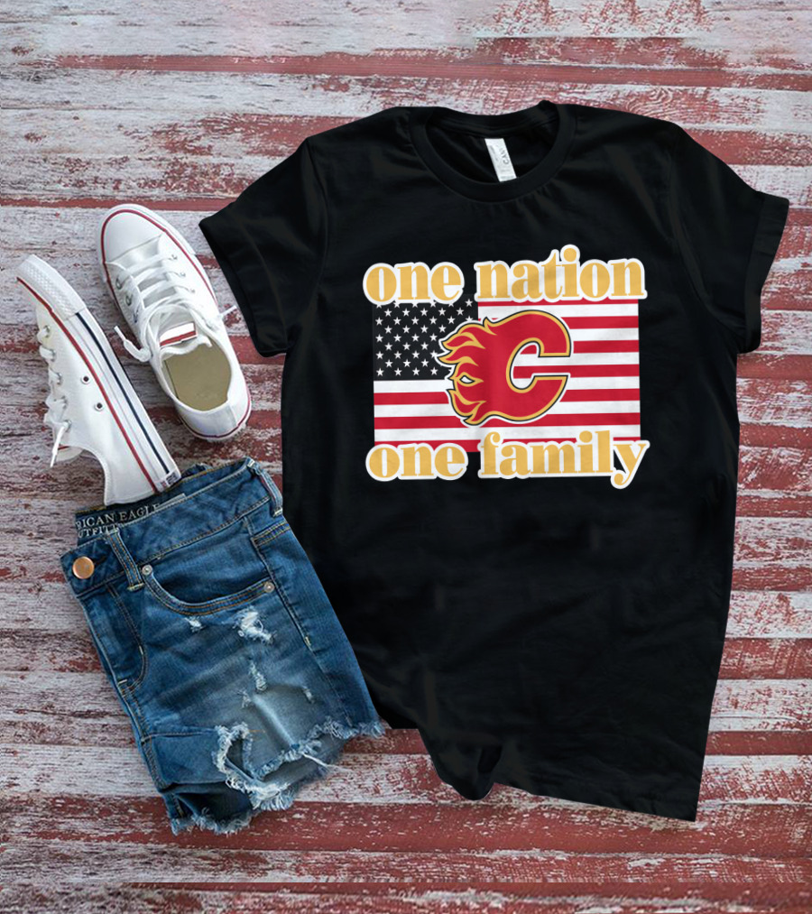 One Nation One Family Calgary Flames American Flag T-Shirt