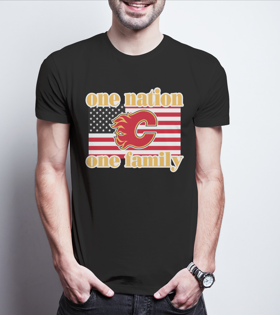 One Nation One Family Calgary Flames American Flag T-Shirt