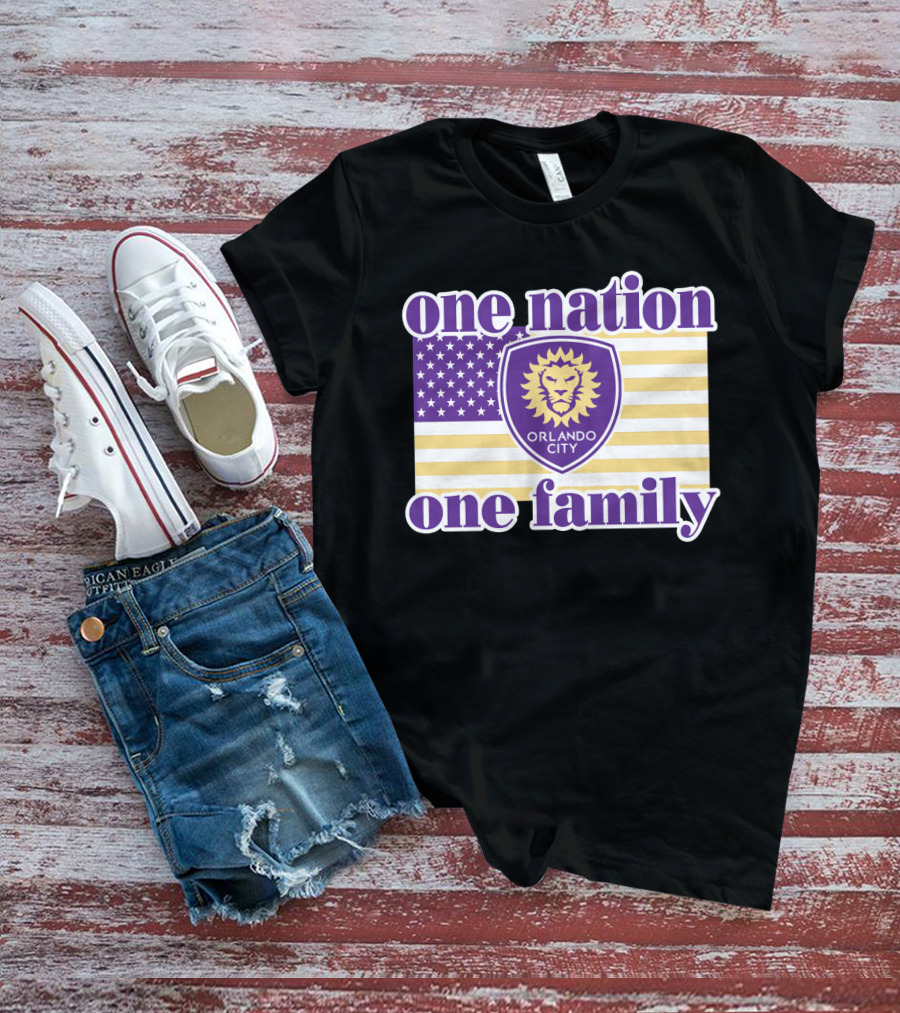 One Nation One Family Orlando City Sc American Flag Lion T-Shirt