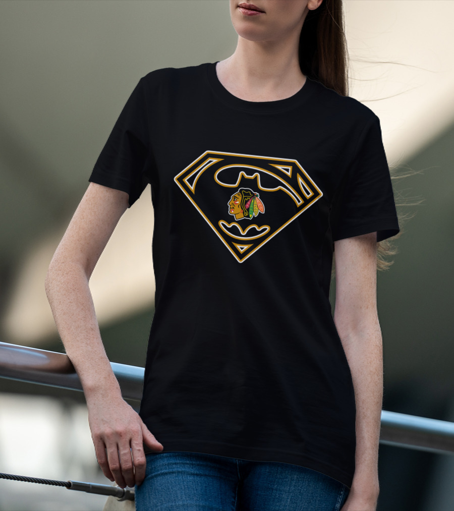 Chicago Blackhawks Batman Superman Logo Mashup T-Shirt