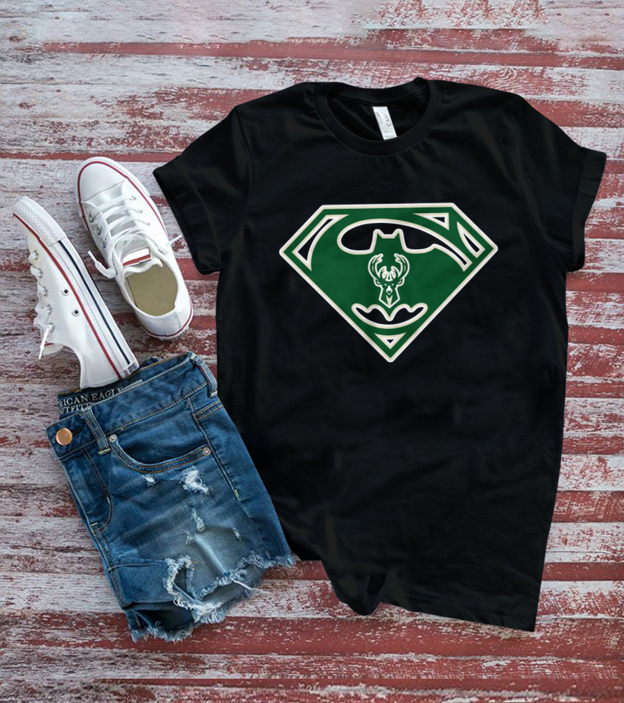 Milwaukee Bucks Batman Superman Logo Fusion T-Shirt