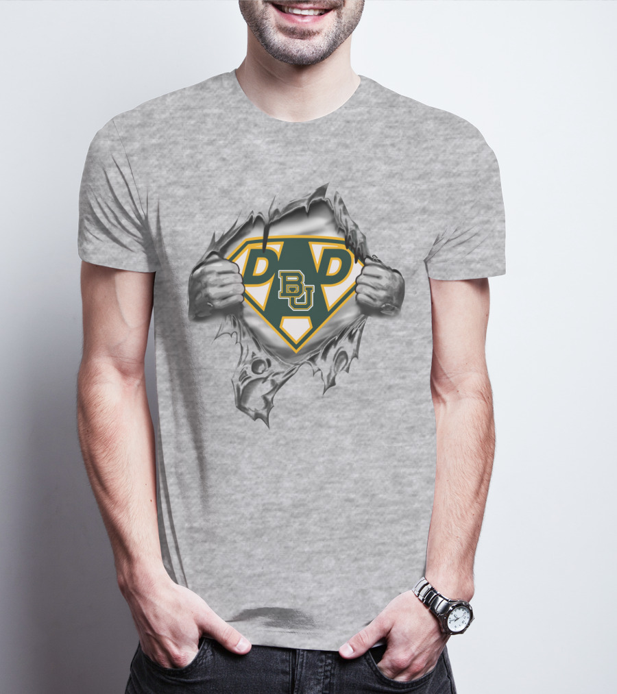 Baylor University Dad Superhero Emblem Torn Fabric T-Shirt