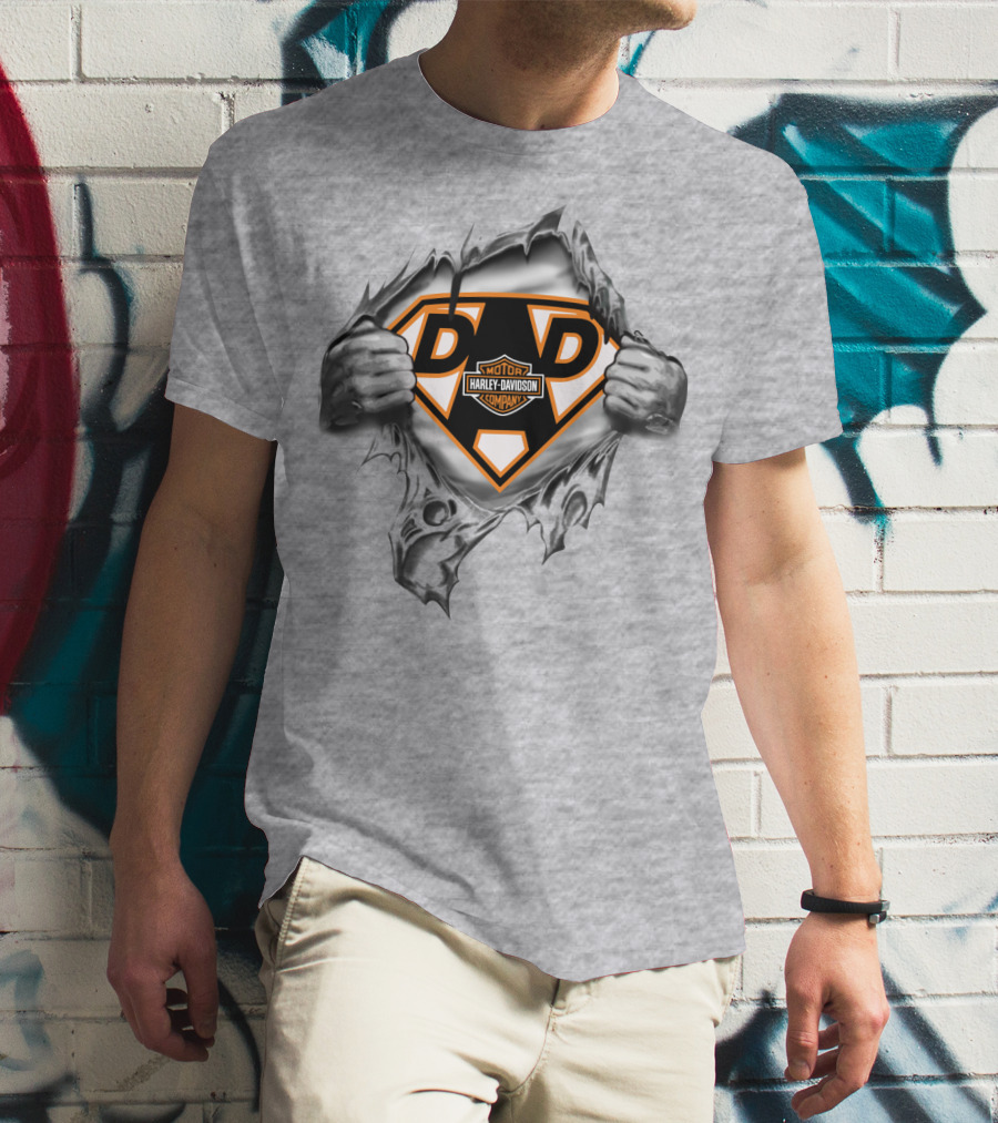 Harley Davidson Dad Superhero Logo Rip T-Shirt