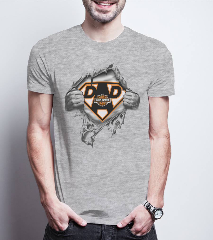 Harley Davidson Dad Superhero Logo Rip T-Shirt