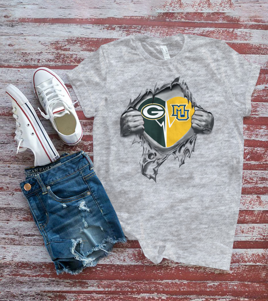 Packers Heart With Marquette Golden Eagles T-Shirt