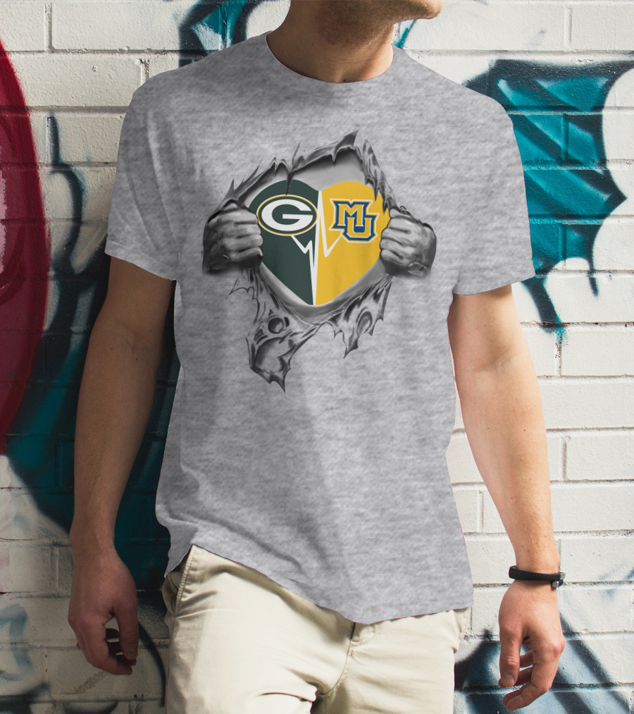 Packers Heart With Marquette Golden Eagles T-Shirt