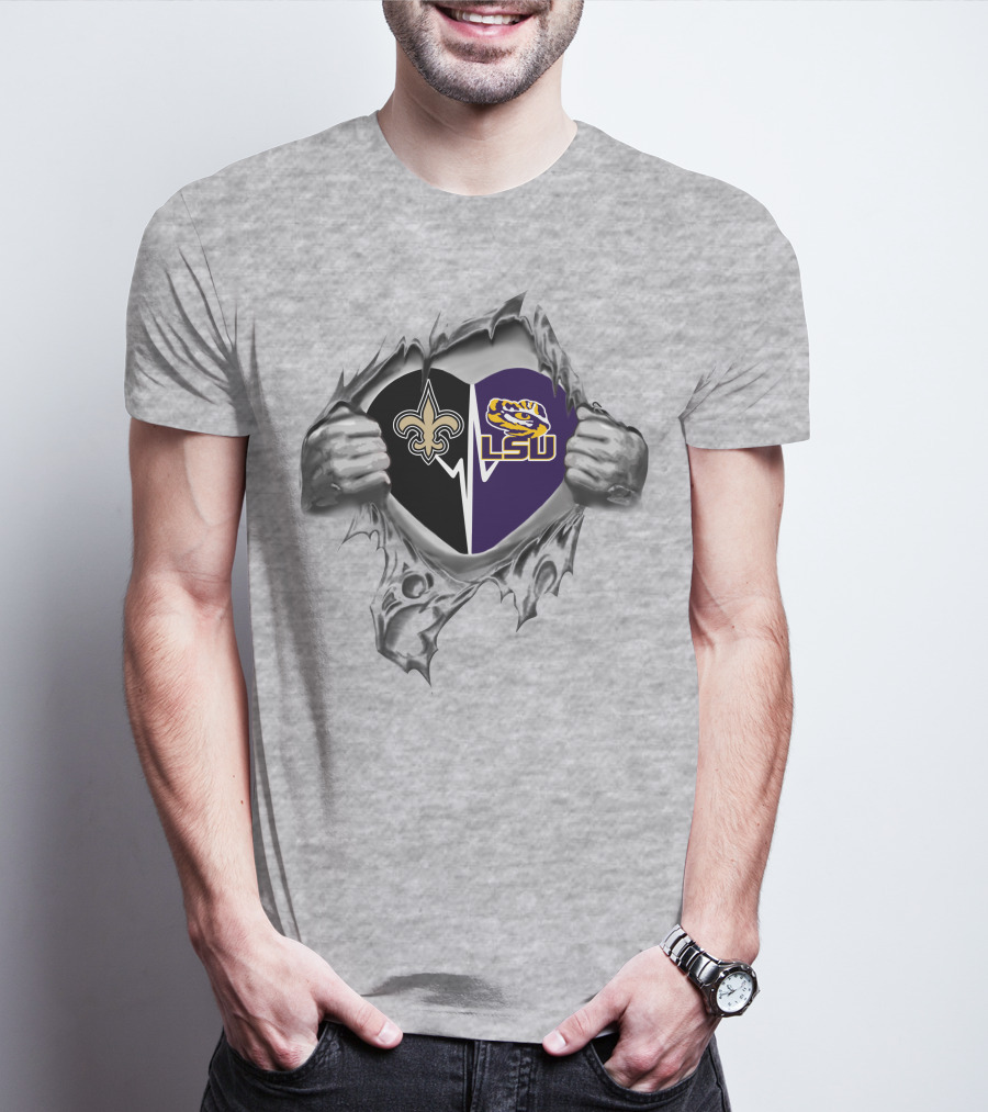 Saints Heart With Lsu Tigers Logo Peeking Through T-Shirt