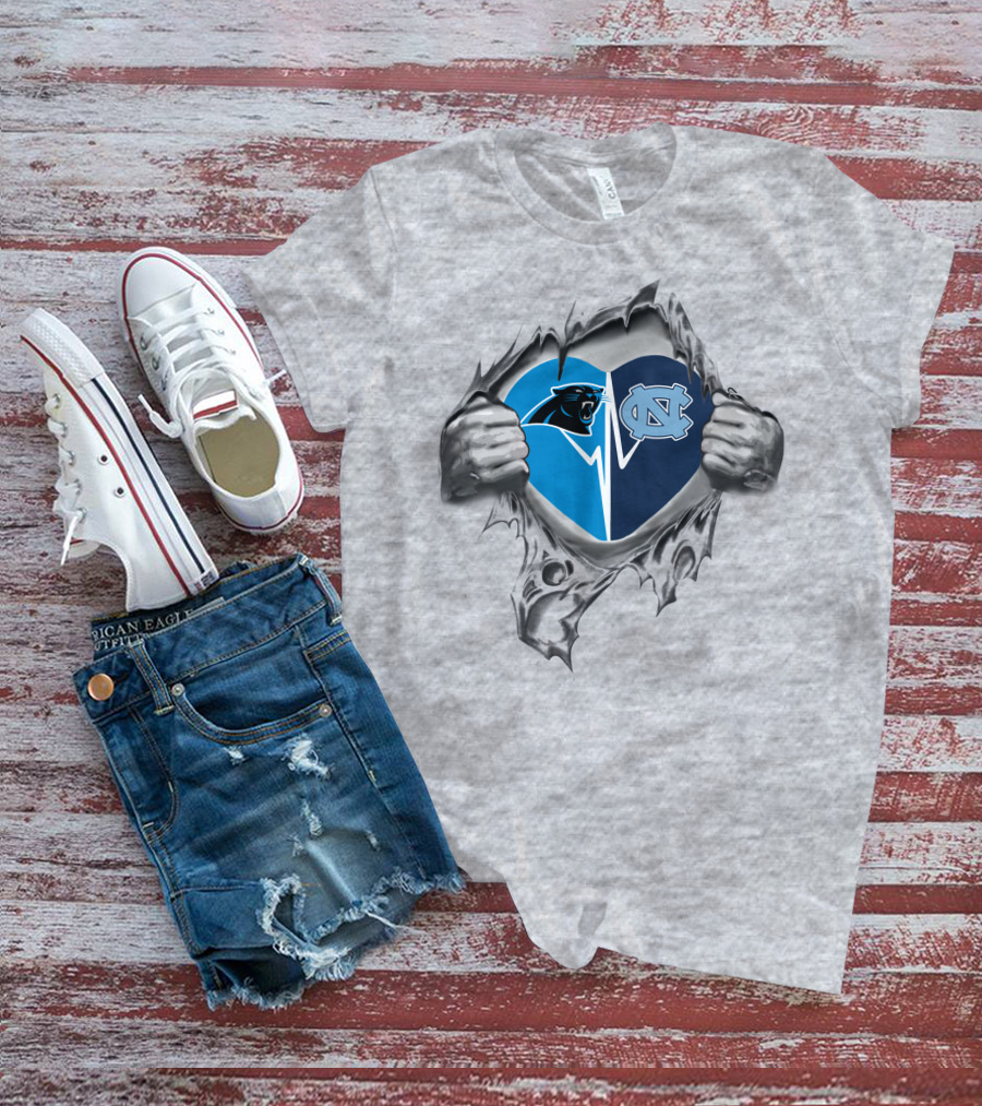 North Carolina Panthers Tar Heels Heart T-Shirt