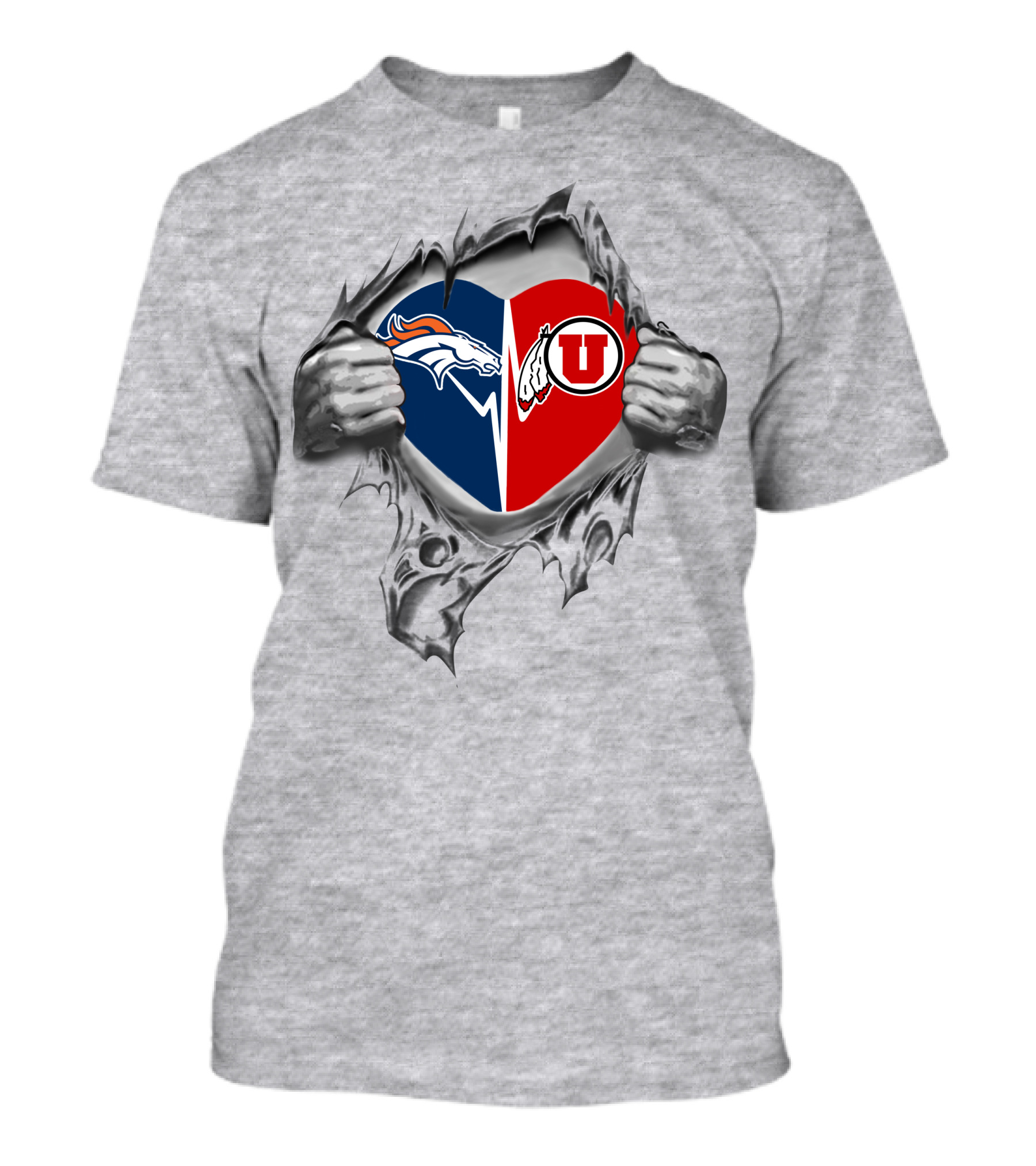 Broncos Utes Heart Logo With Denver And Utah Motifs T-Shirt