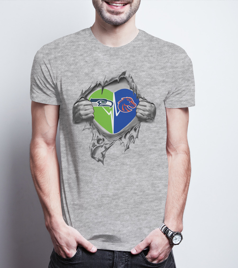 Seahawks Boise State Broncos Heart Design Fan Spirit T-Shirt