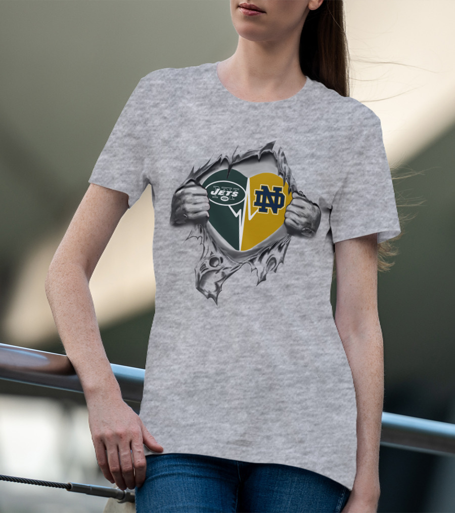 Jets Notre Dame Heart Rip T-Shirt