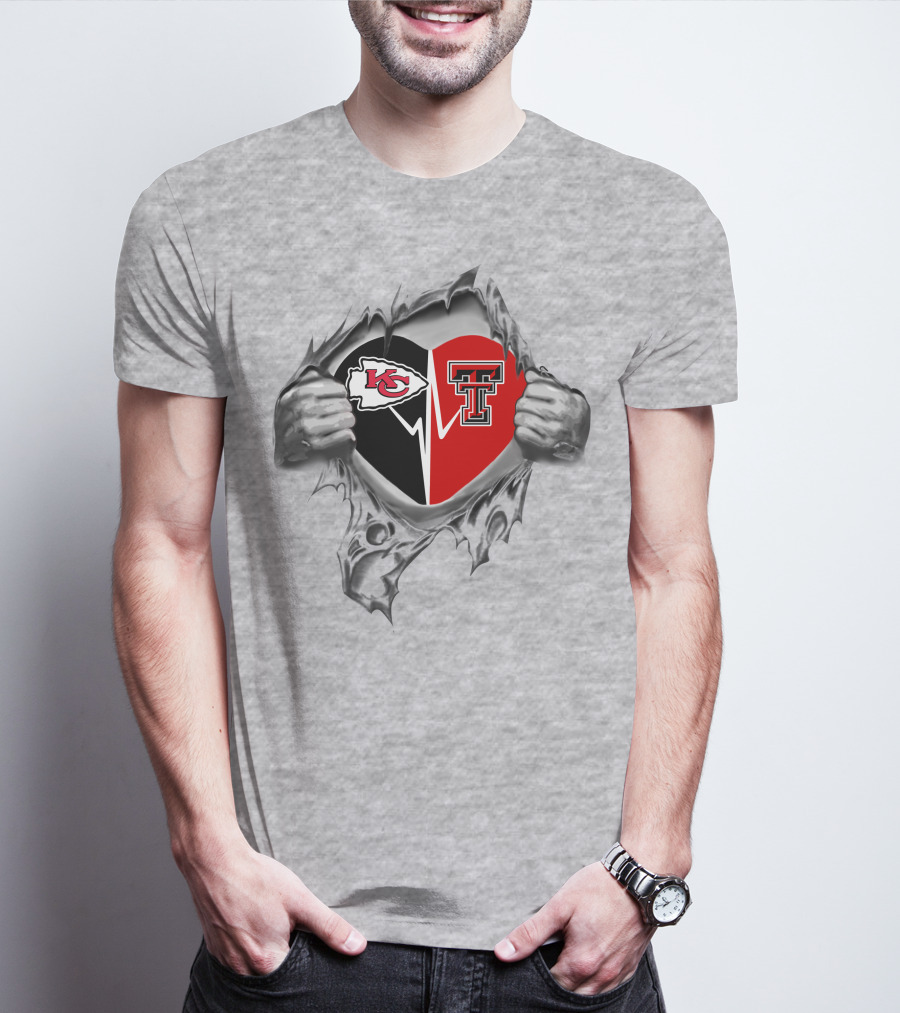 Chiefs Texas Tech Heart With Torn Silver Hand T-Shirt