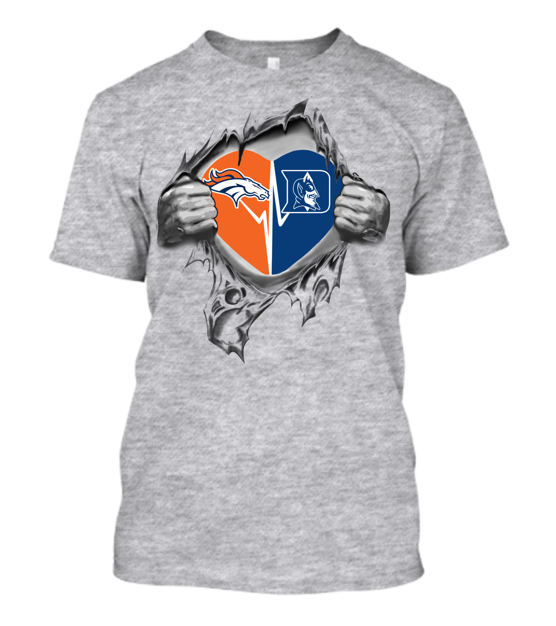 Broncos Duke Heart Split Peeking Through Torn Fabric T-Shirt