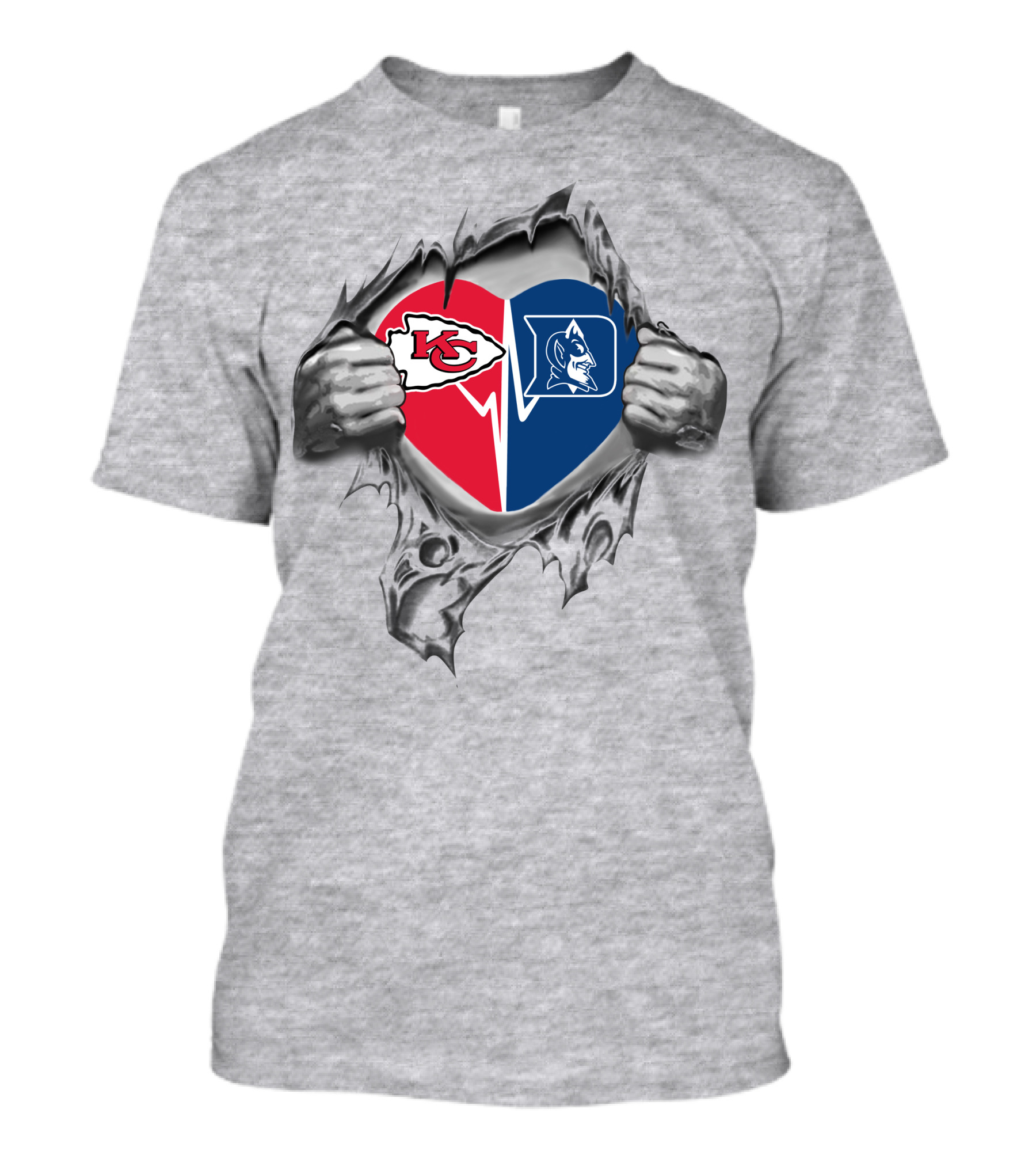 Kansas City Chiefs Duke Blue Devils Heart Teared T-Shirt