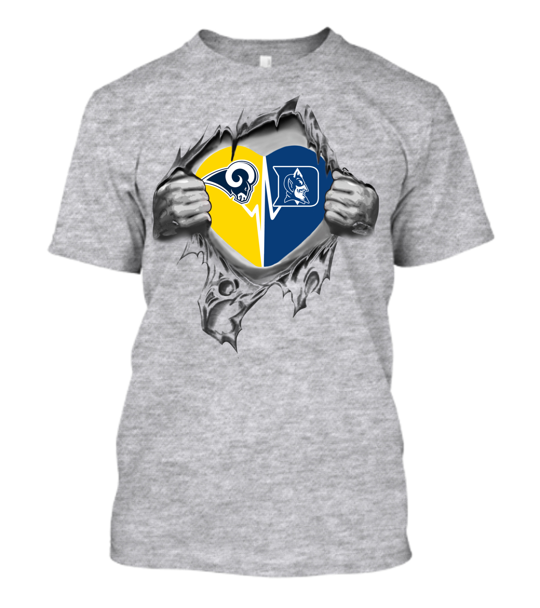 Rams And Duke Blue Devils Heart Torn Open Reveal T-Shirt