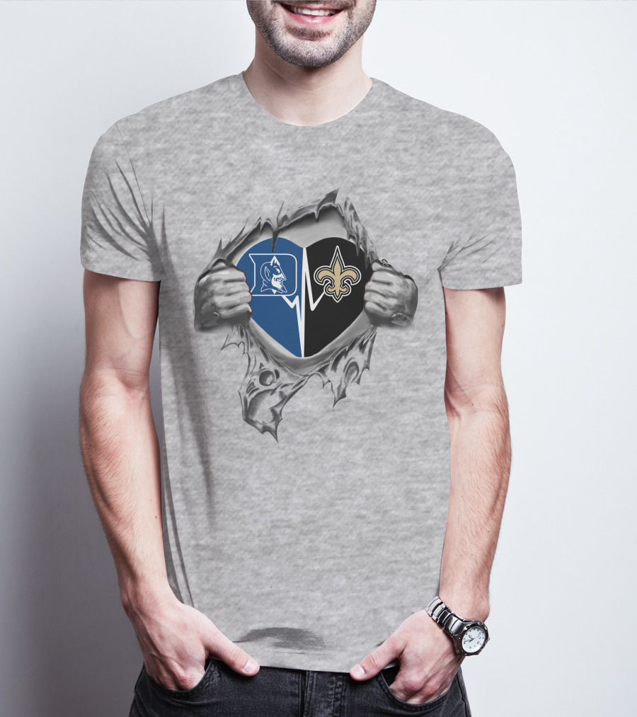 Saints Fleur-De-Lis Duke Blue Devil Heart T-Shirt