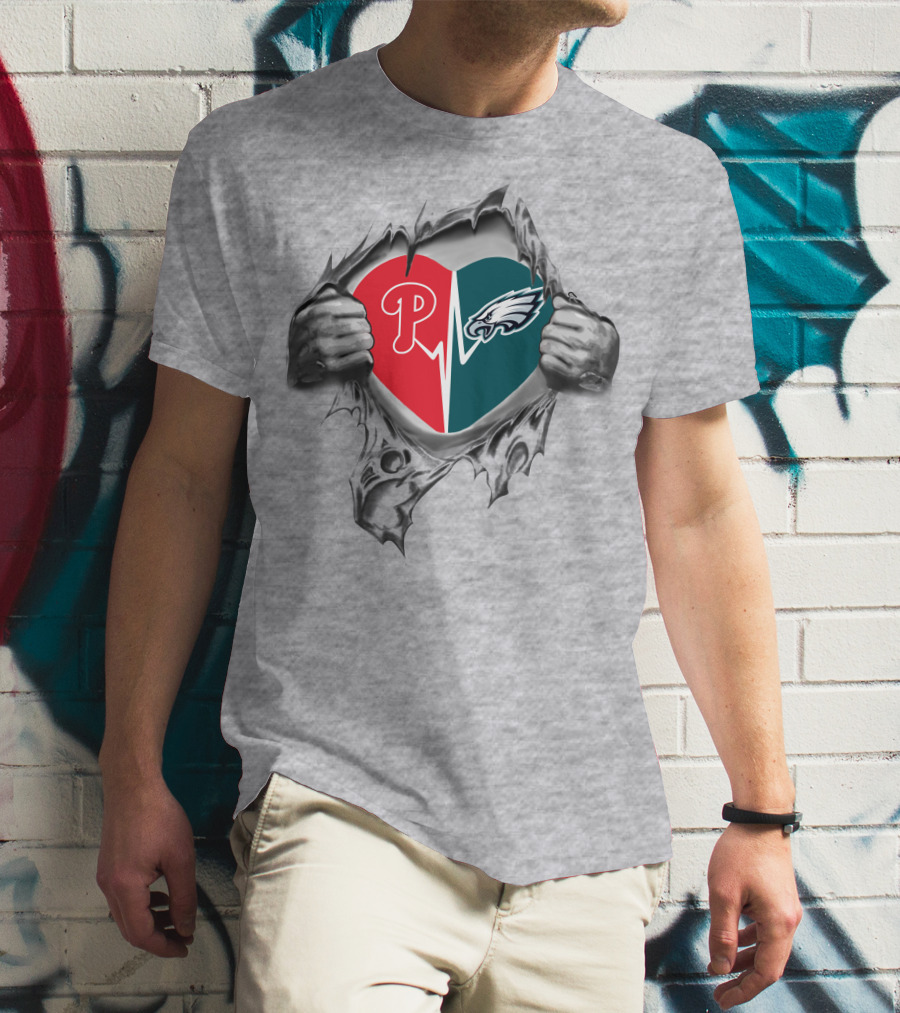Eagles Phillies Heartbeat Passion Philadelphia Sports Fans T-Shirt