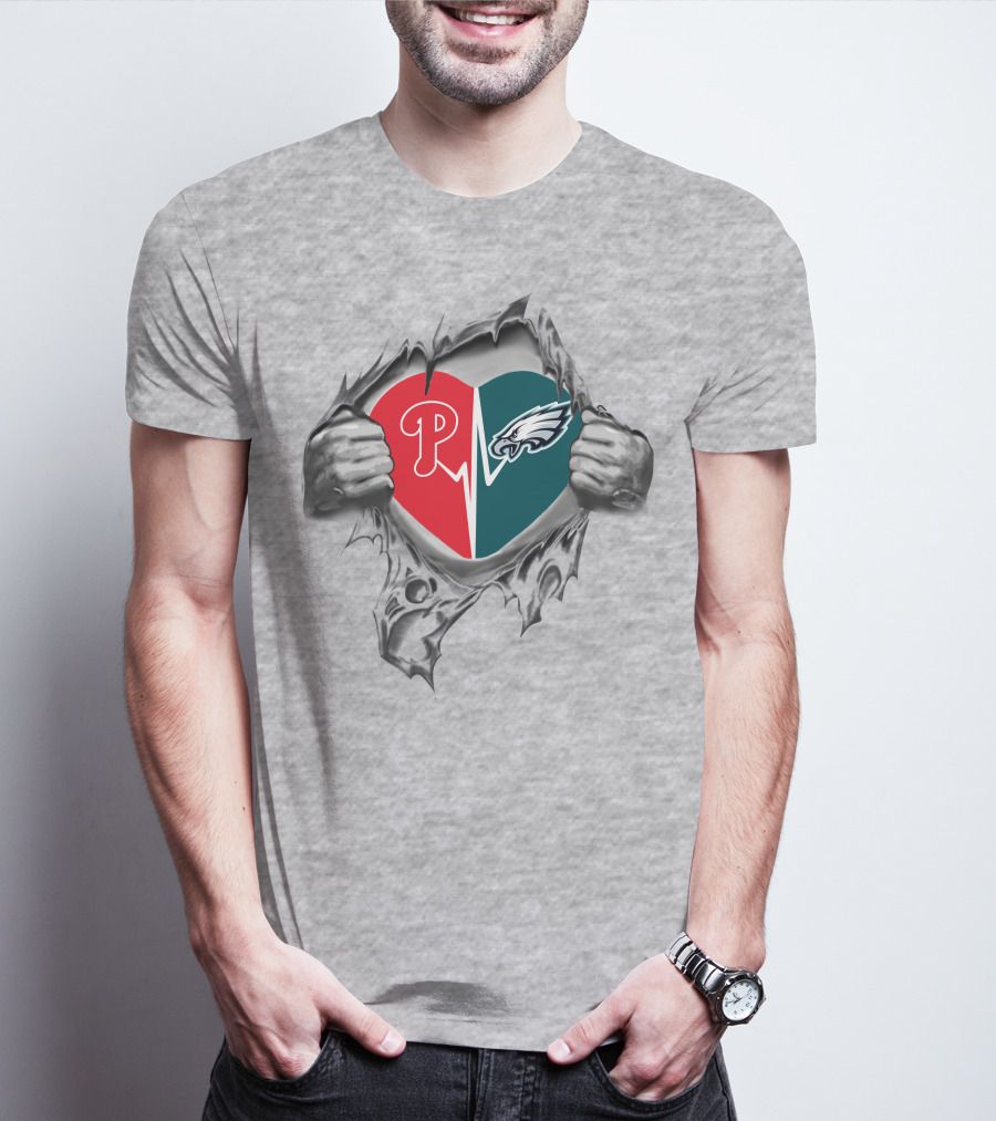 Eagles Phillies Heartbeat Passion Philadelphia Sports Fans T-Shirt