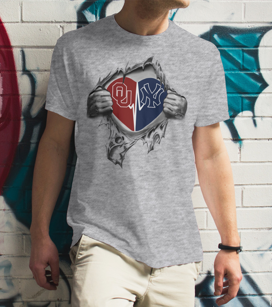 Ou Yankees Heart Split Pride T-Shirt