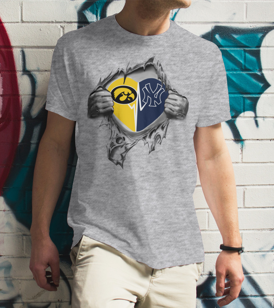 New York Yankees And Iowa Hawkeyes Heart T-Shirt