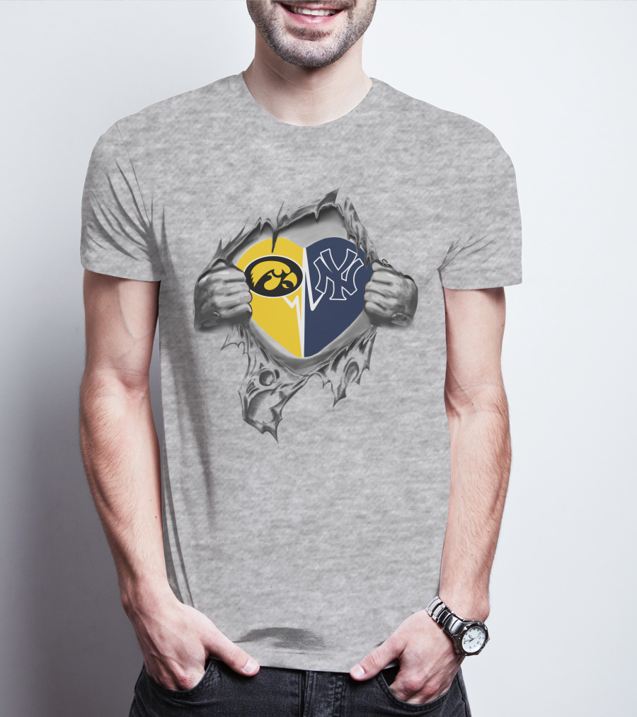 New York Yankees And Iowa Hawkeyes Heart T-Shirt