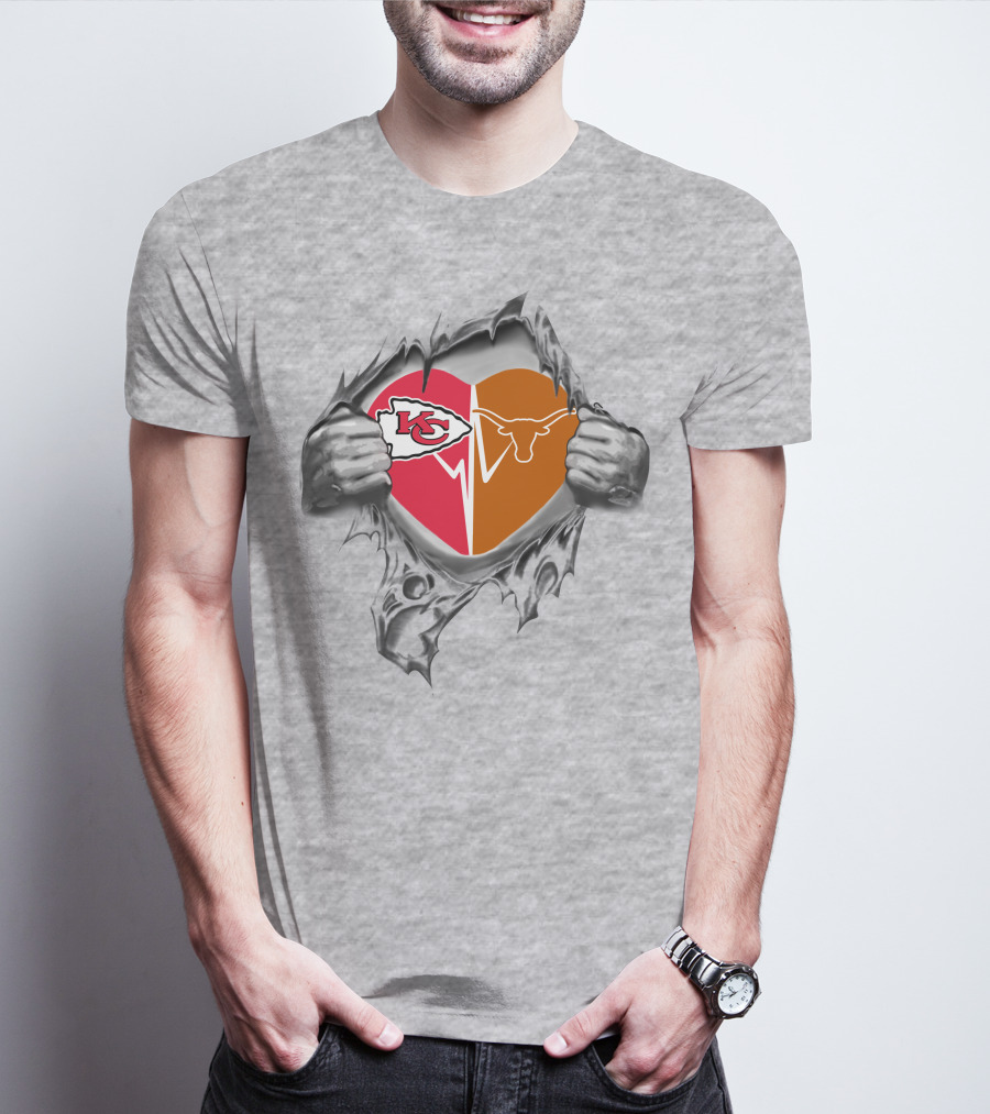 Chiefs Longhorns Heart Logo Football Fan Pride T-Shirt