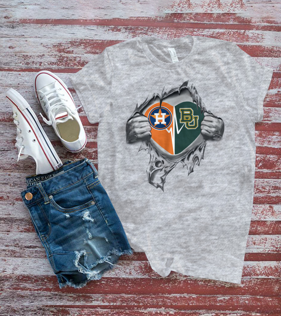 Astros Baylor Bears Heart With Logos Symbolizing Team Pride T-Shirt