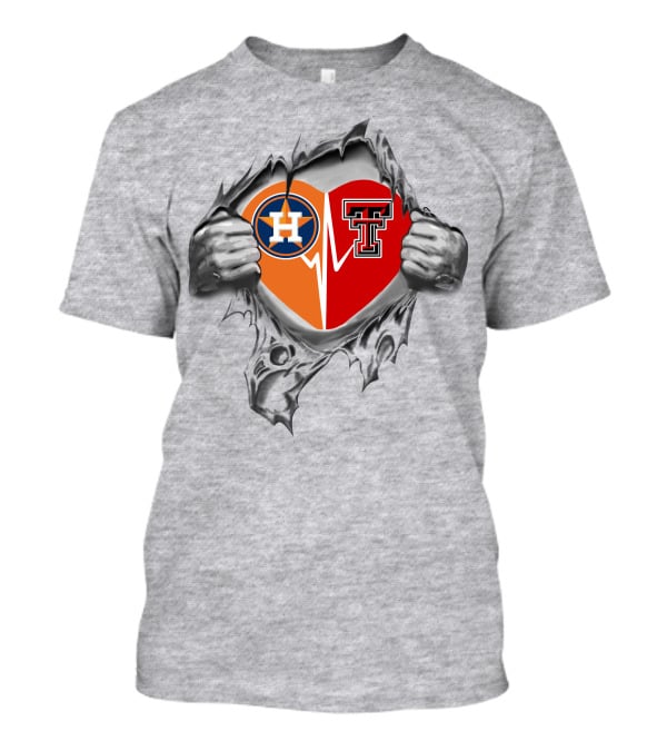 Houston Astros Texas Tech Red Raiders Heartbeat T-Shirt
